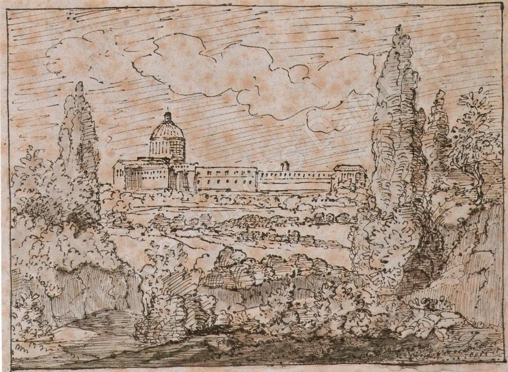 Иоганн Вольфганг Гёте - рисунок - Вид на собор Святого Петра в Риме