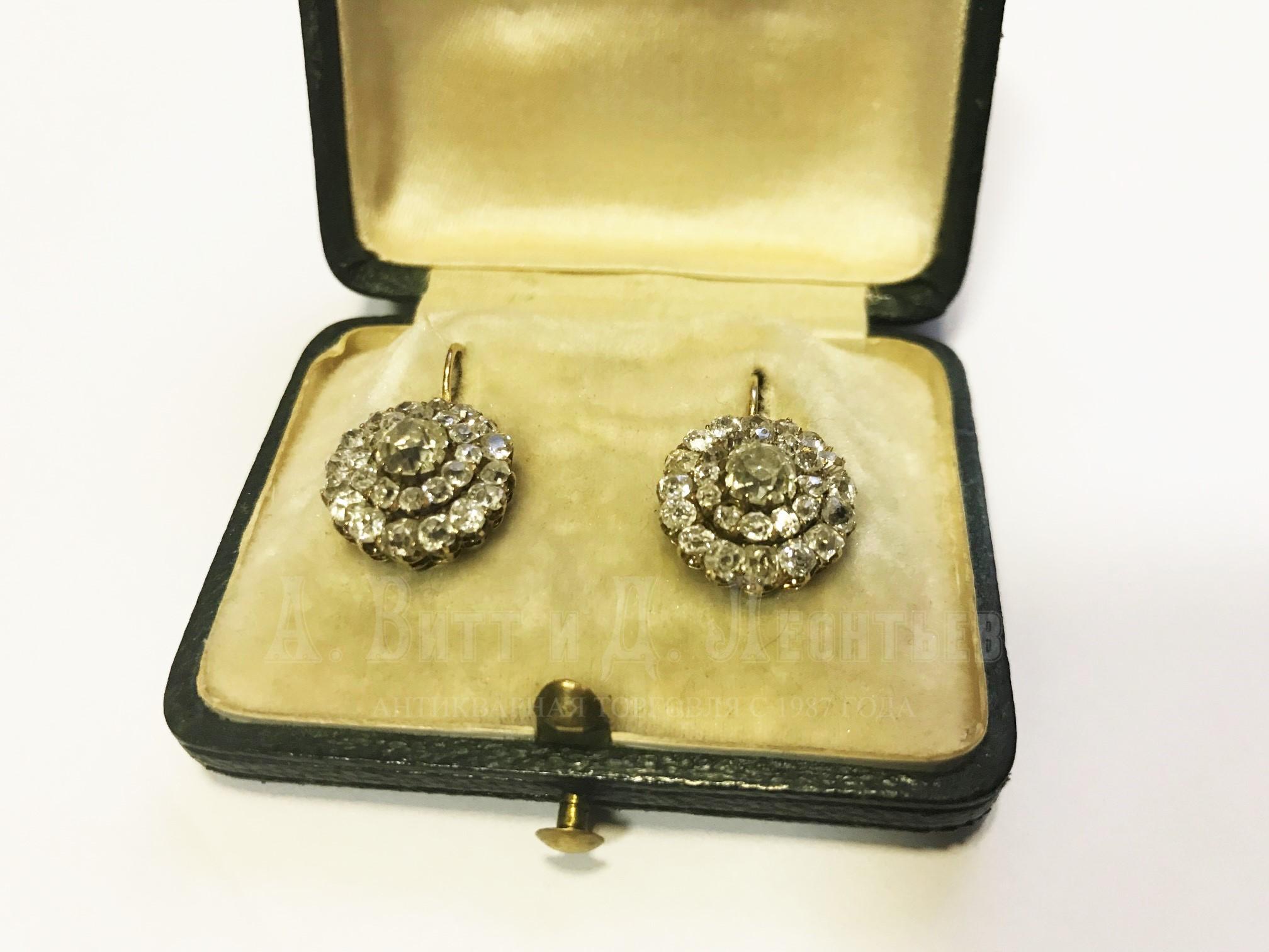 Антикварные золотые русские серьги с бриллиантами малинка 56 пробы