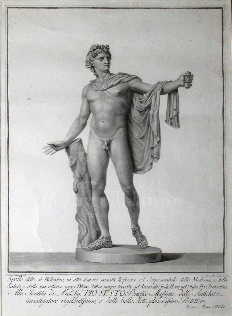 Антикварная гравюра - Francesco Piranesi (1758-1810) - Аполлон Бельведерский