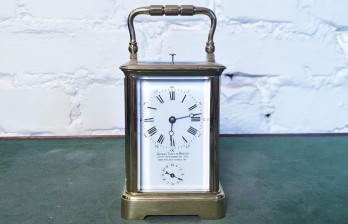 Антикварные каретные часы каретник бронзовые золоченые четвертной репетир с будильником