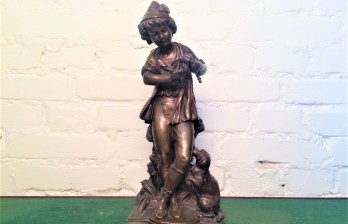  Антикварная бронзовая скульптура Мальчик с собакой Анри Пле Henri Honoré Plé
