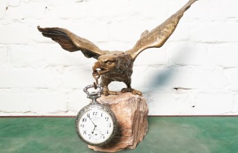 антикварный бронзовый орел скульптура золоченый подчасник 