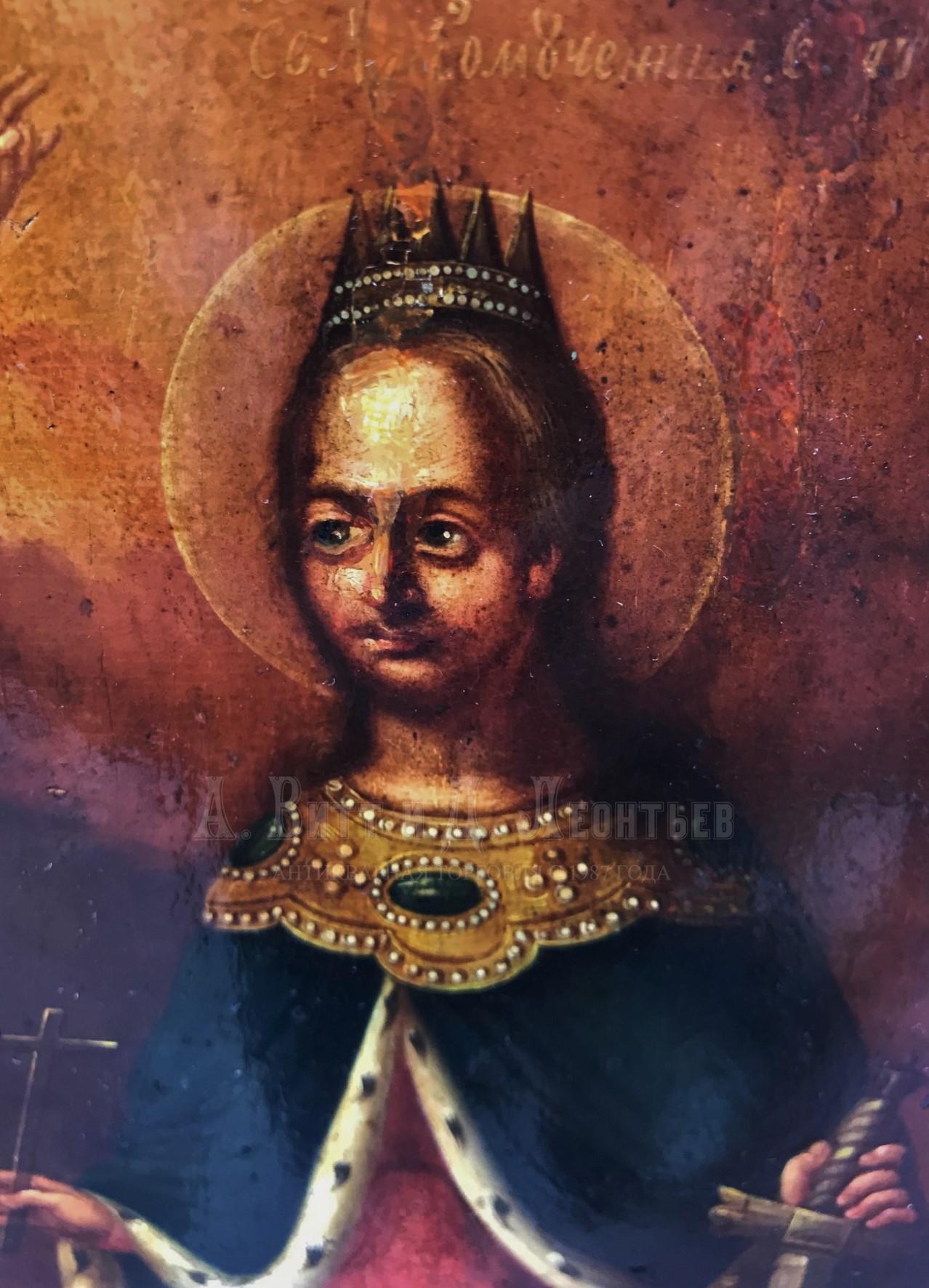 Антикварная старинная икона - Святая великомученица Екатерина и Святой Алексий Человек Божий