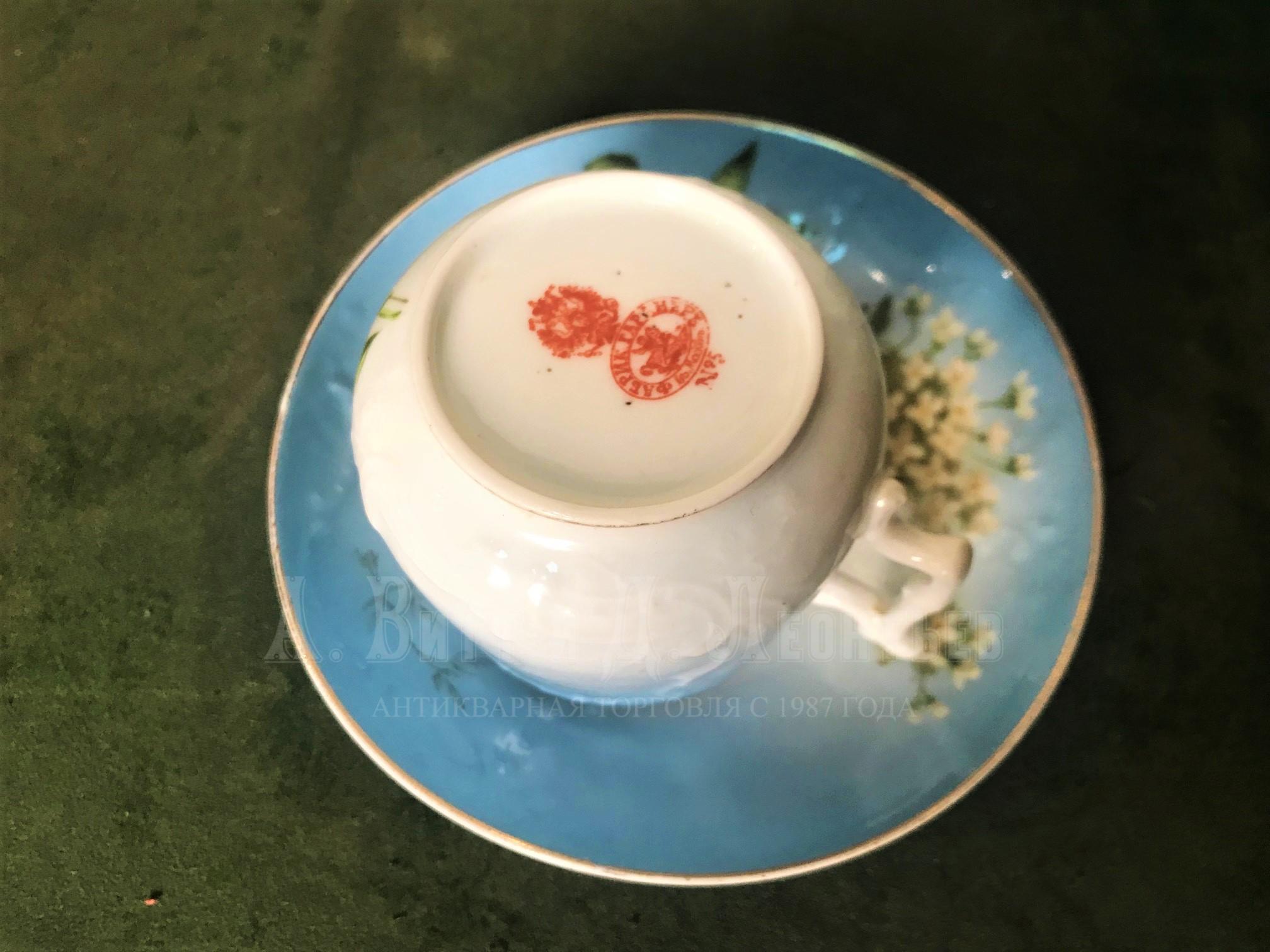 Чашка и блюдце антикварная чайная пара Гарднер русский фарфор