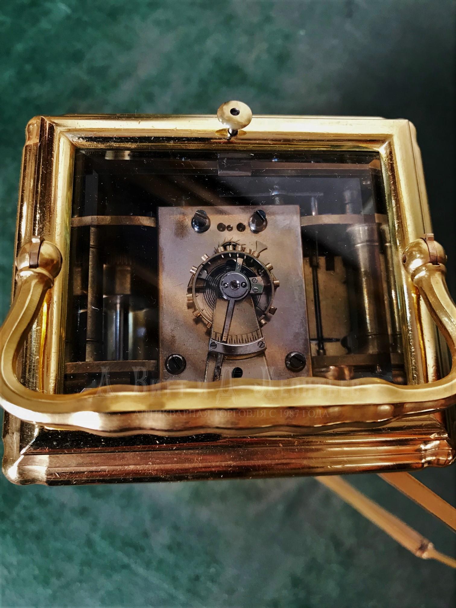 Антикварные каретные часы Павел Буре с четвертным вызовом и тройным переключением.