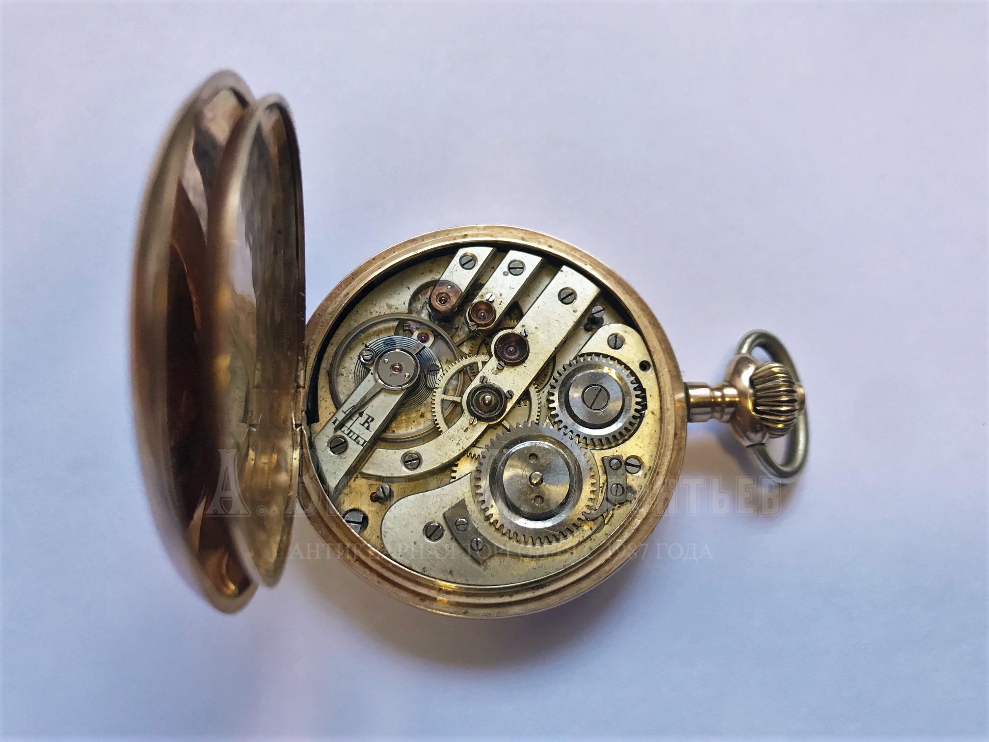 Золотые карманные часы Швейцарские антикварные трехкрышечные