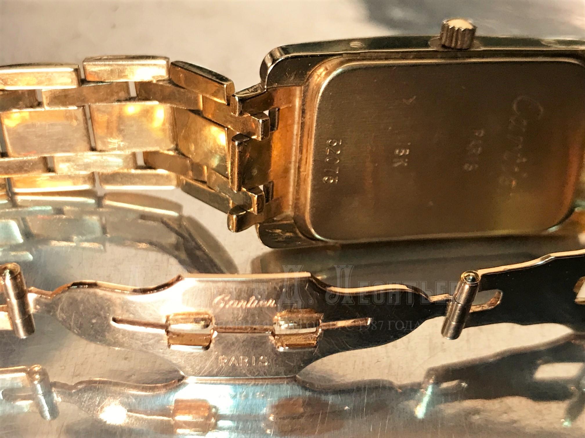 Наручные золотые часы Картье 750 проба 18 карат с бриллиантами Cartier на золотом браслете