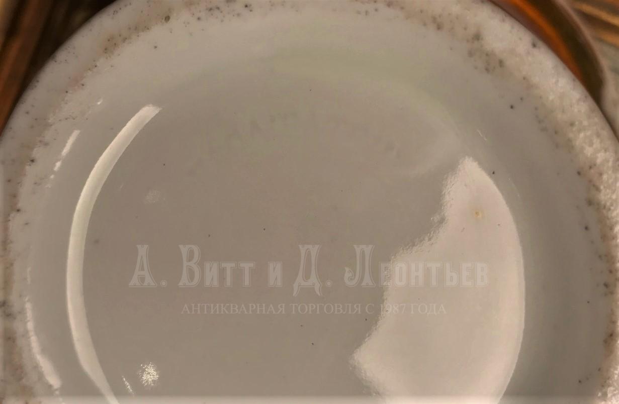 Антикварная чайная пара чашка с блюдцем фабрика Батенина русский фарфор 