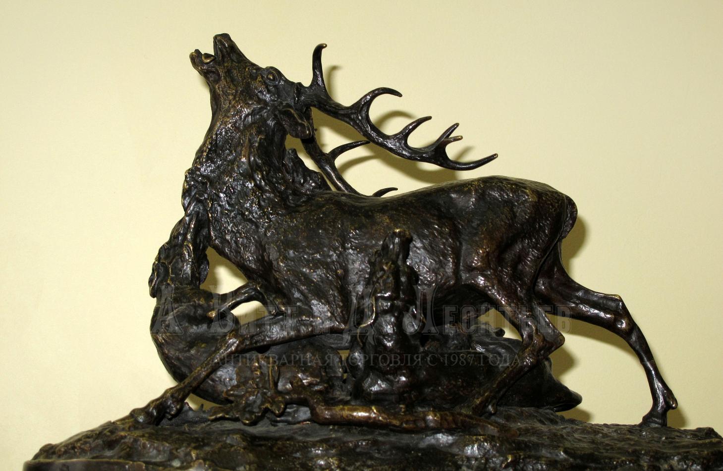 Антикварная скульптура Травля оленя - Pierre-Jules MENE