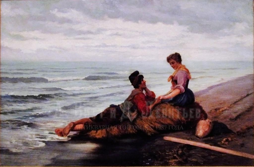 У моря - антикварная картина - Pietro Gabrini
