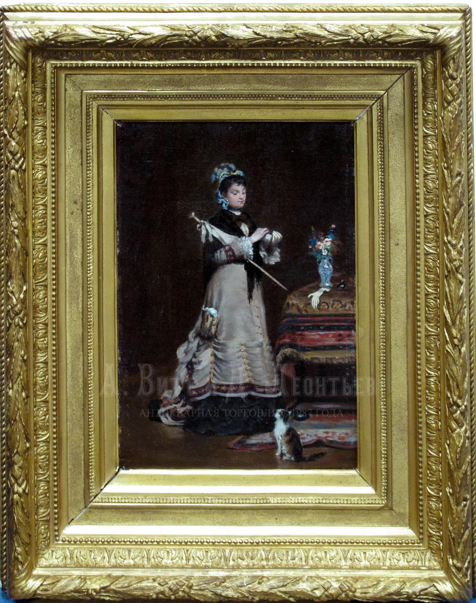 Модница - Антикварная картина 19 века