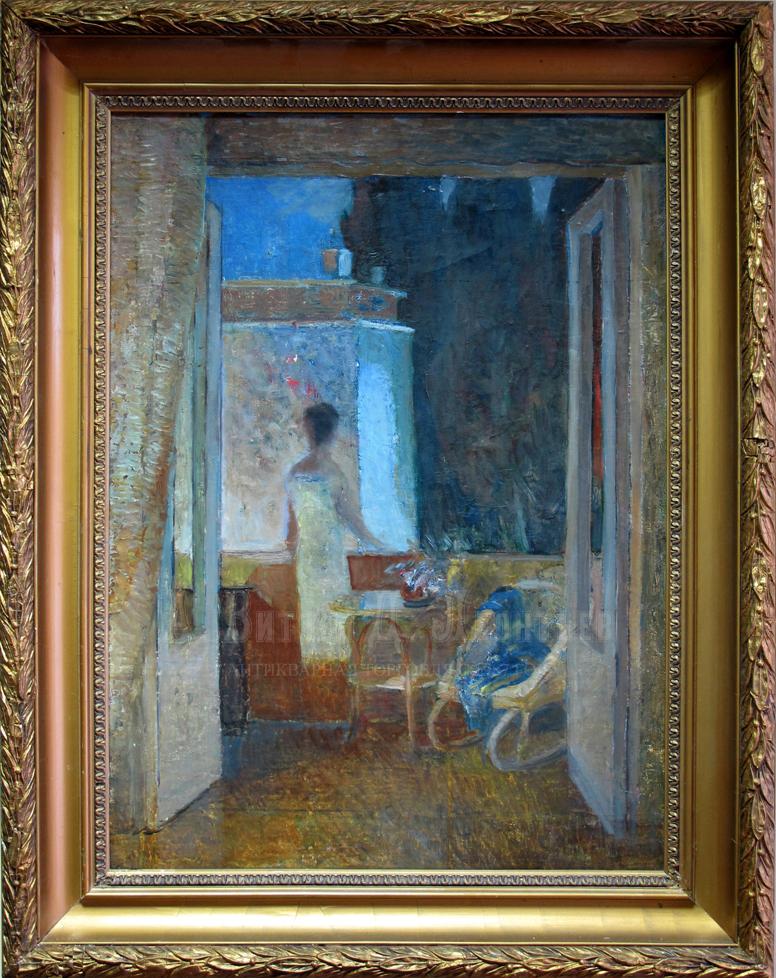 Девушка на балконе - Антикварная картина