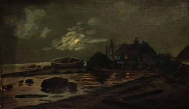 Ночной берег - антикварная картина 