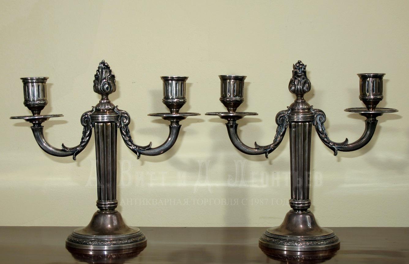 Подсвечники антикварные серебряные классические на две свечи