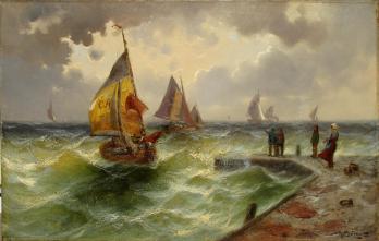 Возвращение с моря - Антикварная картина - Karl Theodor Wagner