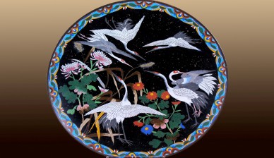 Аисты - Антикварная декоративная тарелка в стиле Клуазоне