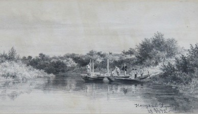 Нагорный хутор - антикварный рисунок 19 века