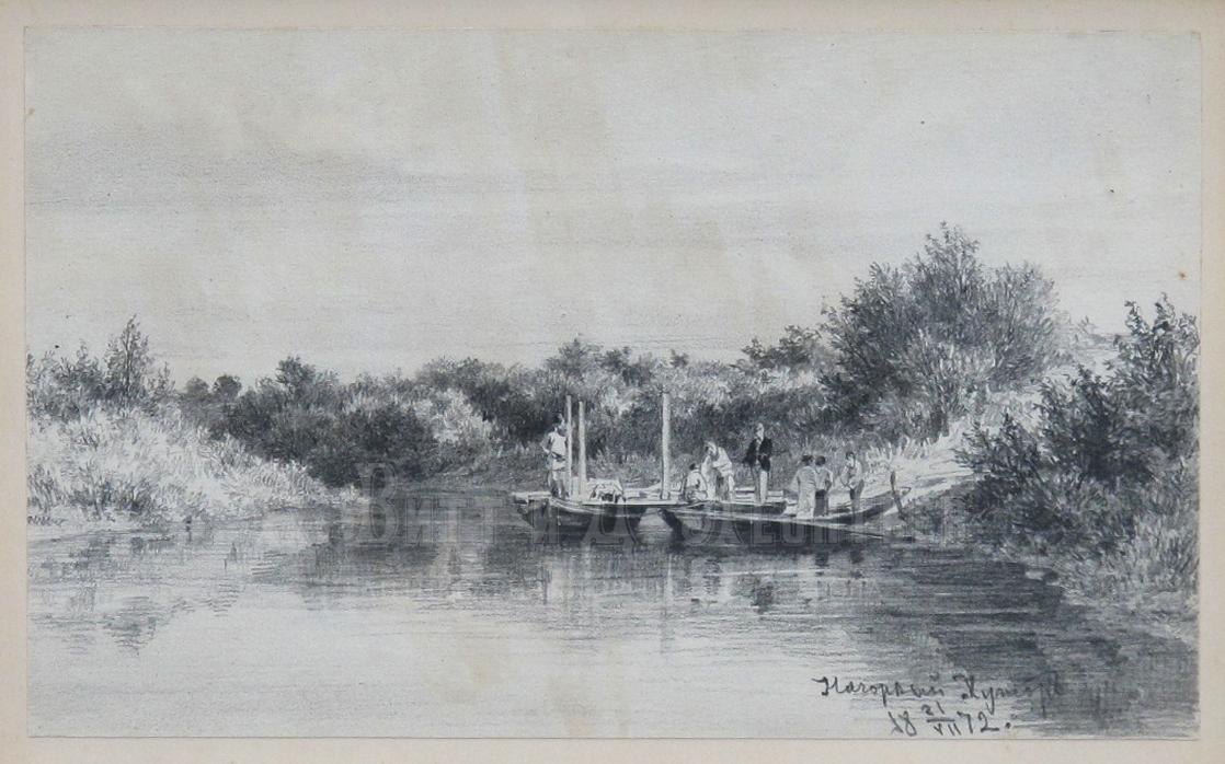 Нагорный хутор - антикварный рисунок 19 века