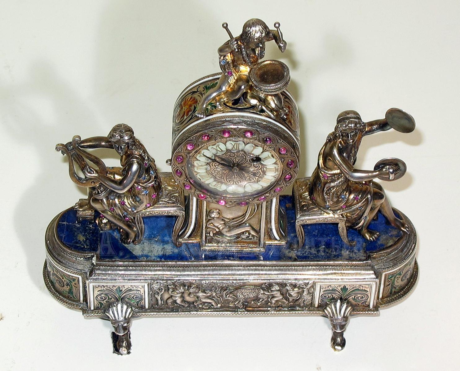 Антикварные серебряные настольные часы 19 века