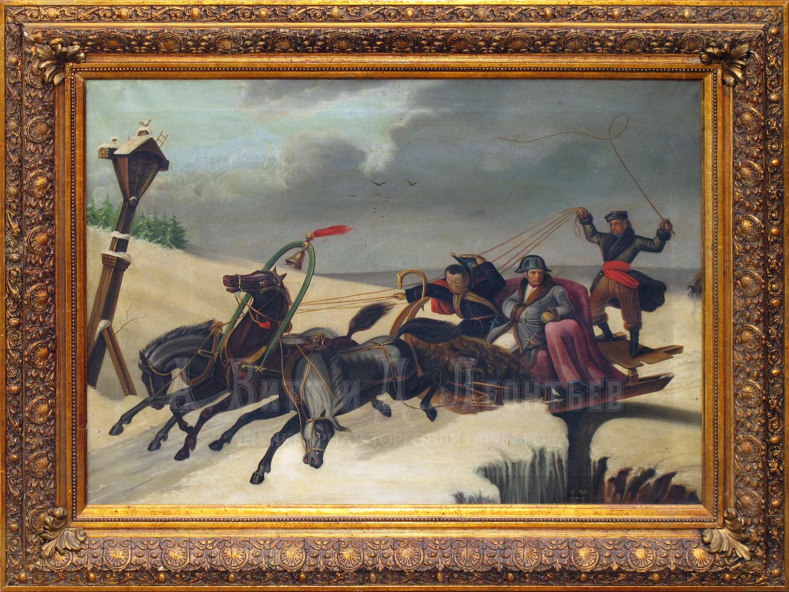 Бегство Наполеона - Антикварная картина - J. Holder