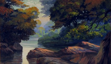 Лесная река - Антикварная картина - P. Nusa