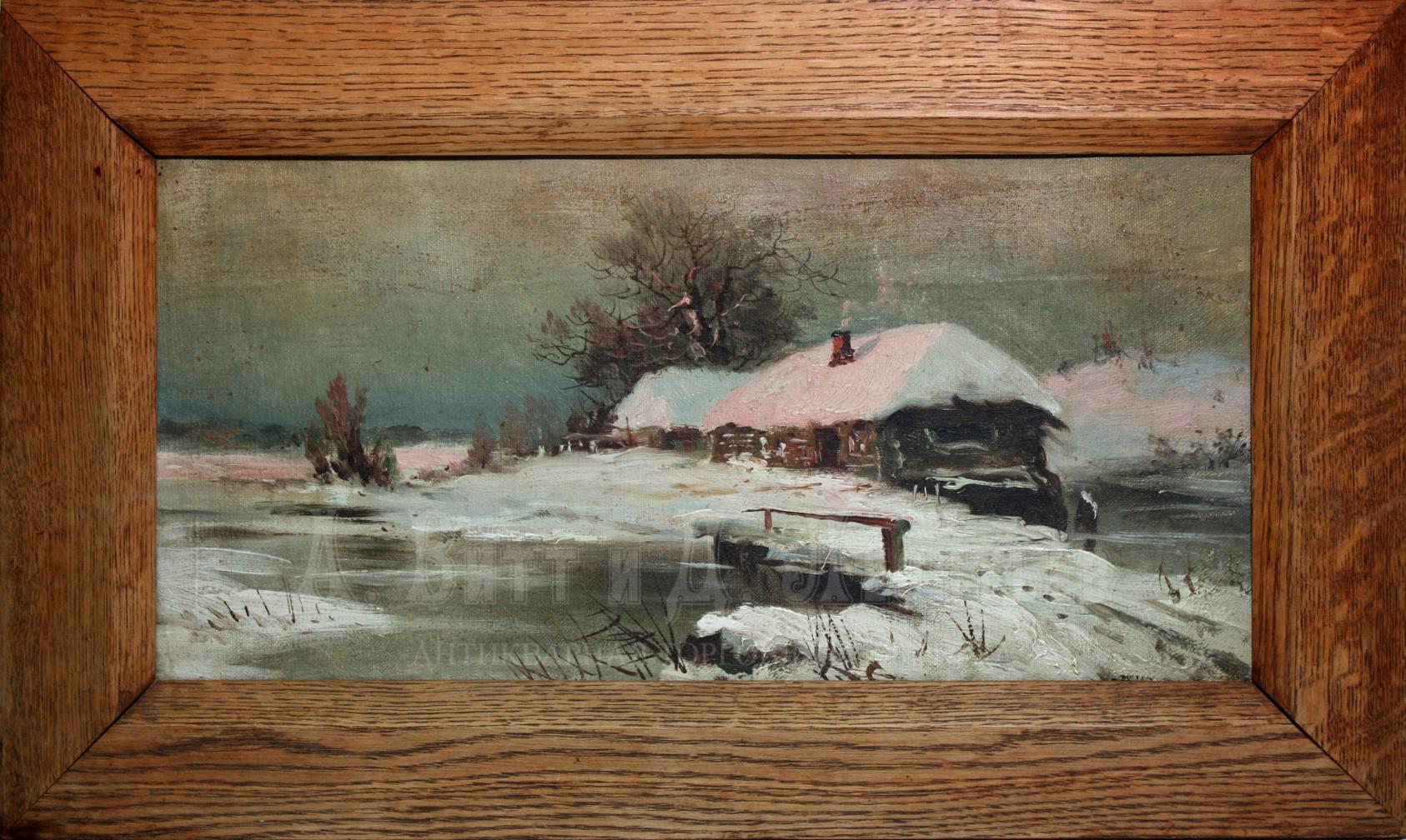 Антикварная картина - Зимний пейзаж