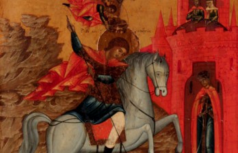 Антикварная икона Святой Георгий Победоносец - Чудо Георгия о Змие 19 век