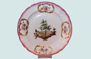 Антикварная фарфоровая тарелка с пейзажной росписью - ИФЗ