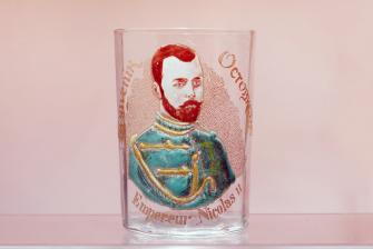 Стеклянный русский коронационный стакан Николай Второй