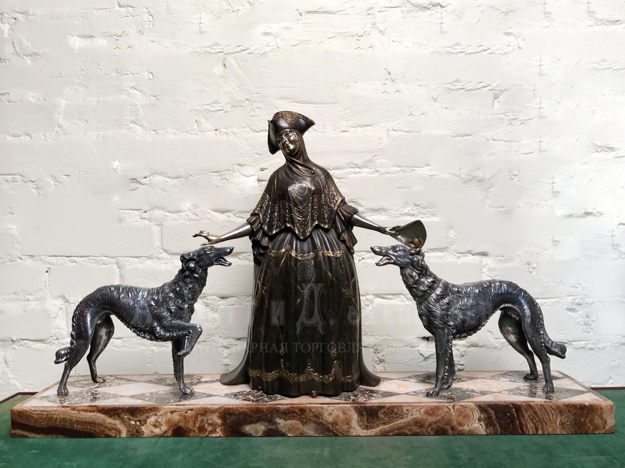Скульптура Ар Деко Дама с борзыми собаками - Balleste