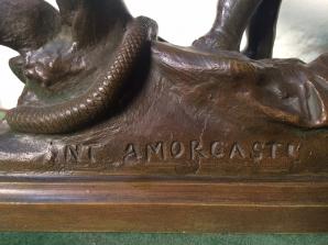 Бронзовая антикварная скульптура слон и змея Аморгасти Antonio Amorgasti