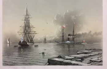 Папье-пеле антикварный морской пейзаж с кораблями в духе Айвазовского Romano