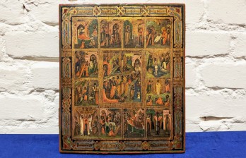 Икона антикварная Праздники Двунадесятые и Воскресение Христово