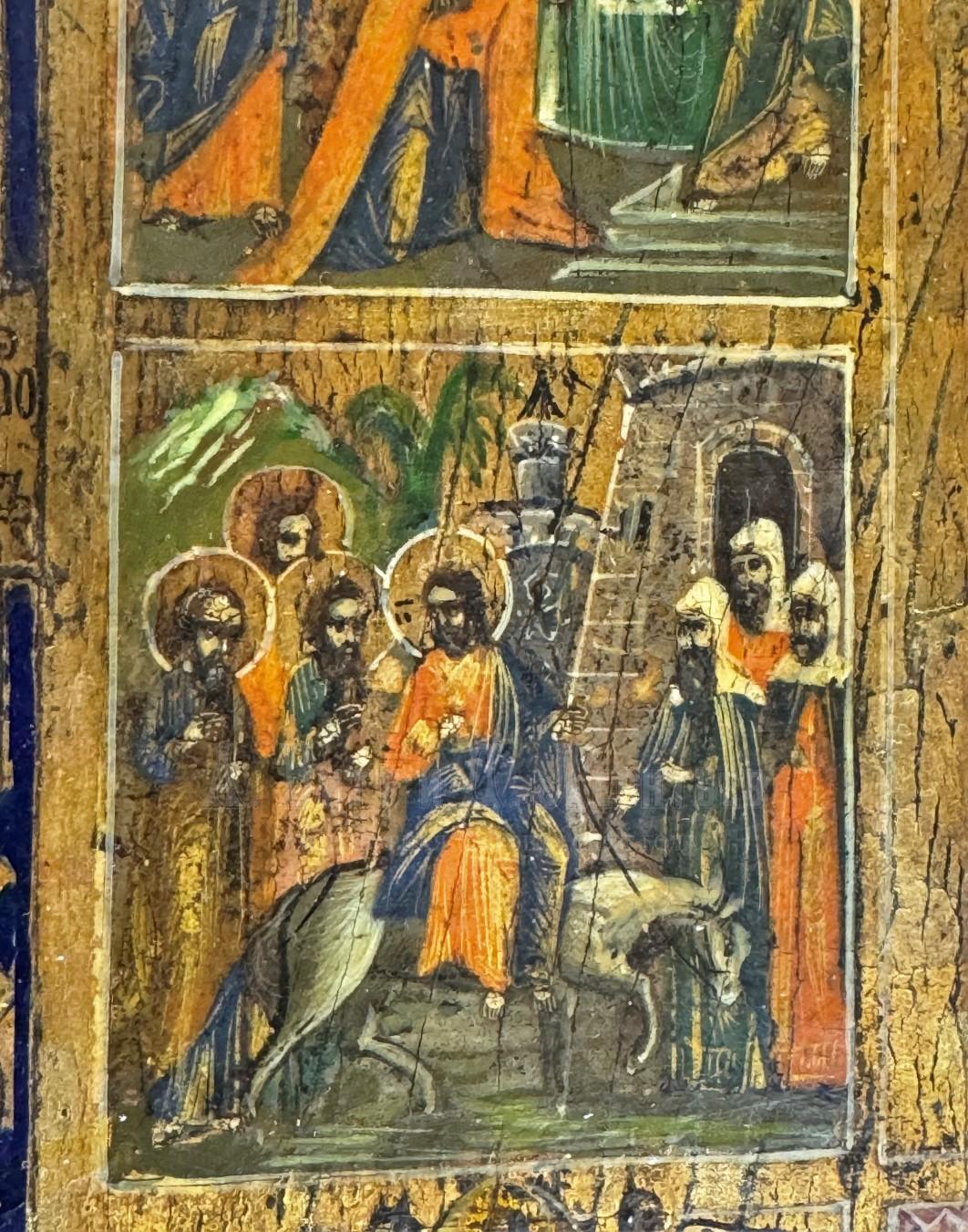 Икона антикварная Праздники Двунадесятые и Воскресение Христово