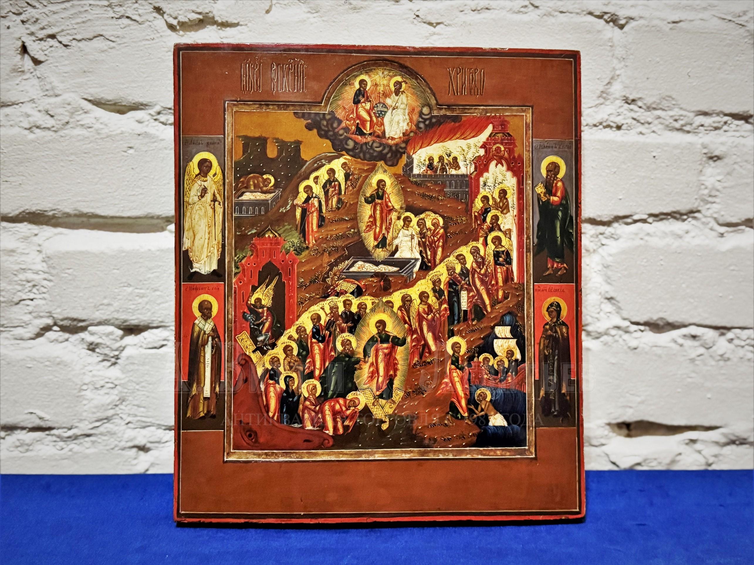 Икона русская антикварная Воскресение Христово