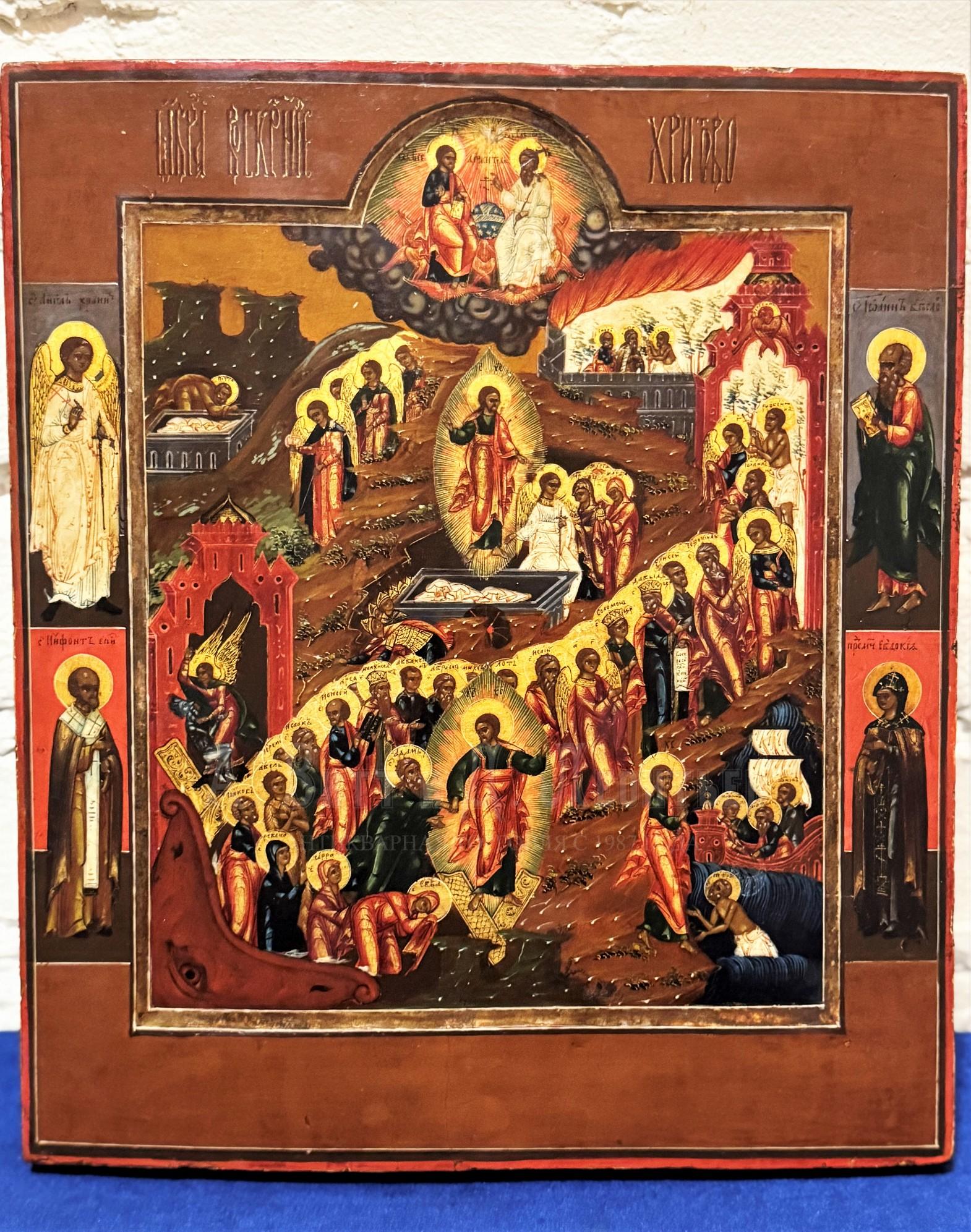 Икона русская антикварная Воскресение Христово
