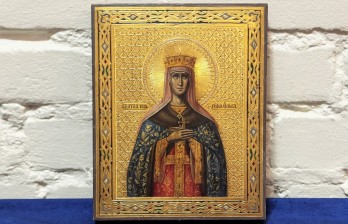 Икона русская антикварная равноапостольная Святая княгиня Ольга