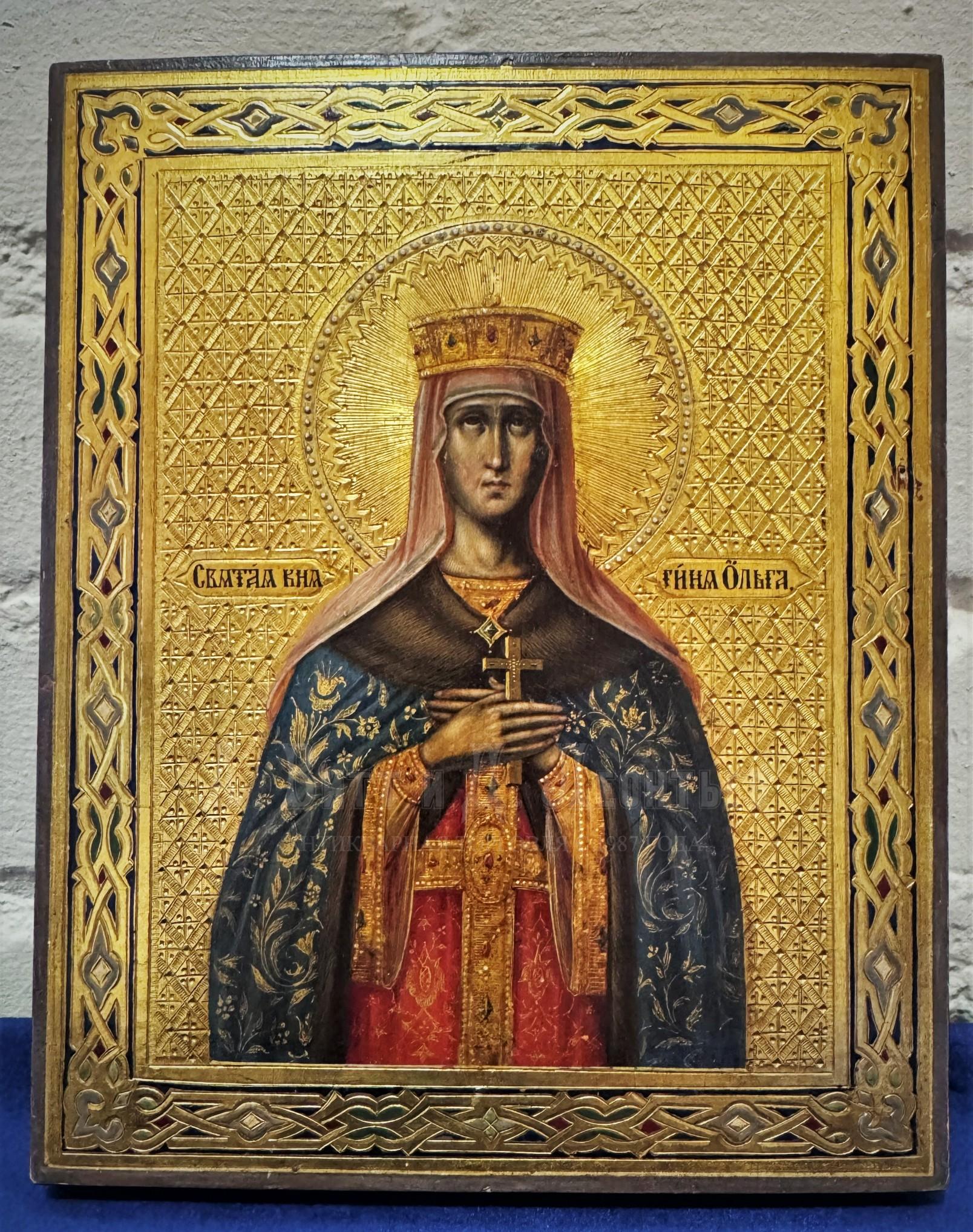 Икона русская антикварная равноапостольная Святая княгиня Ольга