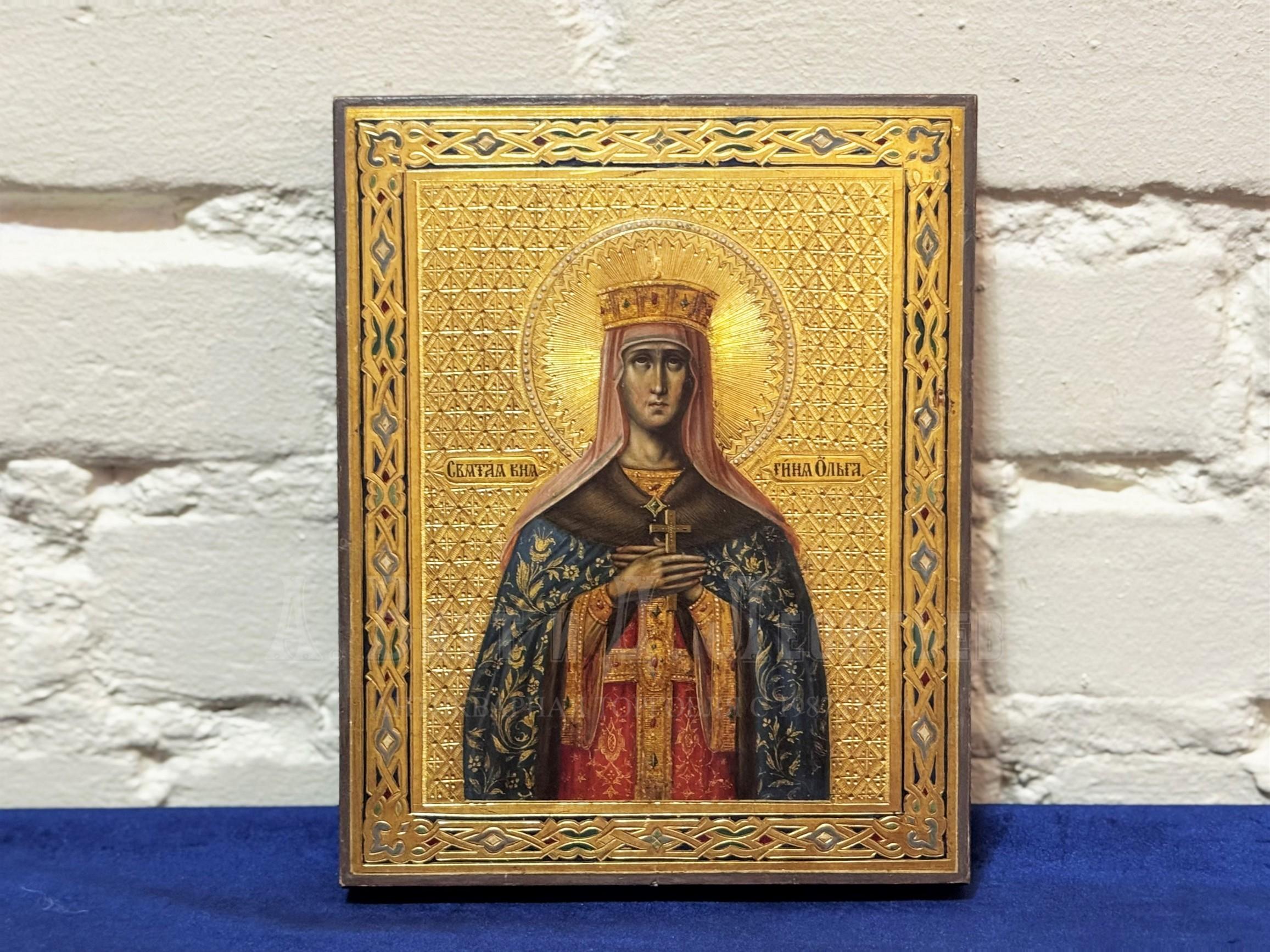 Икона русская антикварная равноапостольная Святая княгиня Ольга